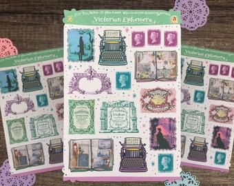 Victorian Ephemera Stickers | Vintage Victoriana Designs: Stamps, Silhouette Portraits, and Calling Cards | Stickers for Junk Journaling