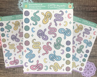 Lucky Snake Stickers | Witchy Serpent Sheet | Snake Sticker Sheet for art journal, scrapbooking, card-making and crafts!