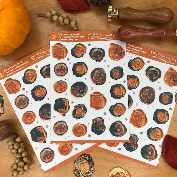 Pumpkin Wax Seal Stickers | Autumnal Stickers | Cute Fall Postage Sticker Sheet | Stickers for pen pals, scrapbooks, journals, planners.