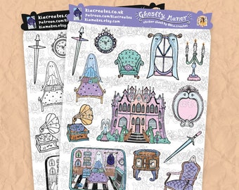 Ghostly Manor Stickers | Haunted Mansion Sticker Sheet | Cute Halloween Stickers