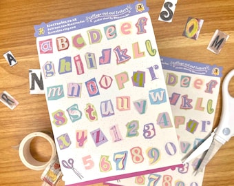 Pastell Buchstaben Aufkleber: Collage Alphabet für Junk Journaling