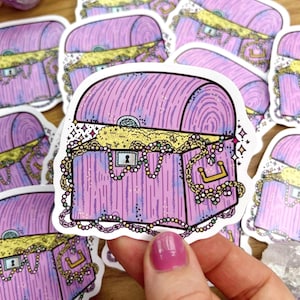 Treasure Chest Sticker: Pink Crystals, Gems, and Jewels Vinyl Decal