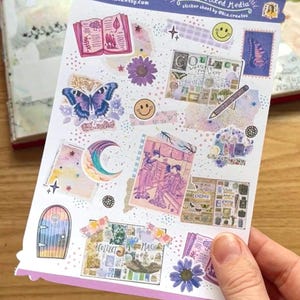 Crafty Aesthetic Stickers | Pretty Mixed Media Creative Collage Stickers for Junk Journaling | Craftycore Whimsical Aesthetic Sticker Sheets