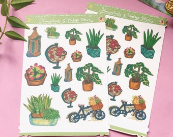 House Plant Sticker Sheet - Plant Planner Stickers - Vintage Planner Stickers - Planner Sticker Sheet - Plant Journal Stickers