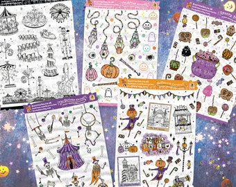 Halloween Carnival Stickers  | Spooky Funfair Sticker Sheet | High Hollow Fun Park | Cute Halloween Gift | Halloween Haunting Sticker Bundle