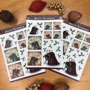 Hoja de pegatinas de Krampus / Pegatinas navideñas espeluznantes / Pegatinas navideñas góticas y espeluznantes para planificadores / Pegatinas para diarios / Suministros para planificadores navideños