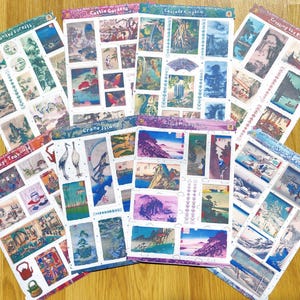 Japan Sticker Sheets | Vintage Japanese Art Stickers | Enchanted Forest, Cascade Kingdom, Cloud Mountains, Tokyo Teahouse | Japanese Sticker