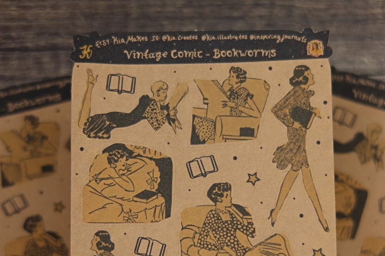 Vintage Comic Stickers 'Bookworms' 1920s Illustrations Ephemera Stickers for Junk Journaling & Scrapbooking Vintage Illustrations image 2