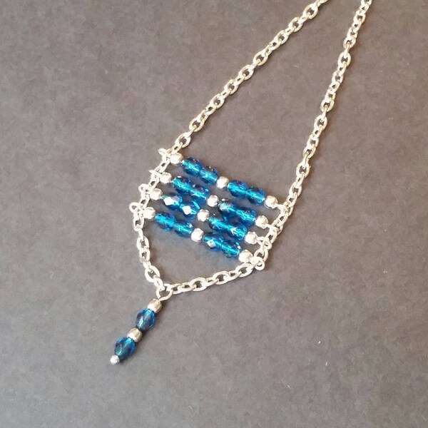 Collier court en acier inoxydable avec pendentif en perles facettes de bohème Bleu capri