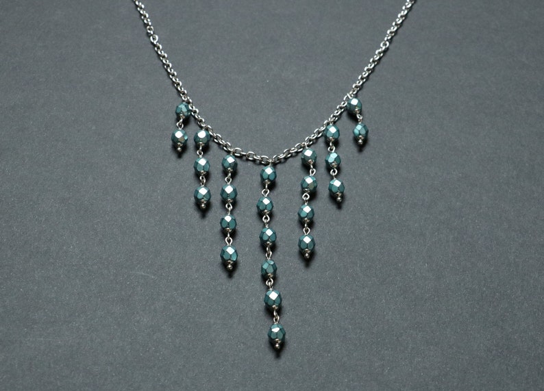 blue heavy metal Comet Bib necklace Bohemian 6mm faceted