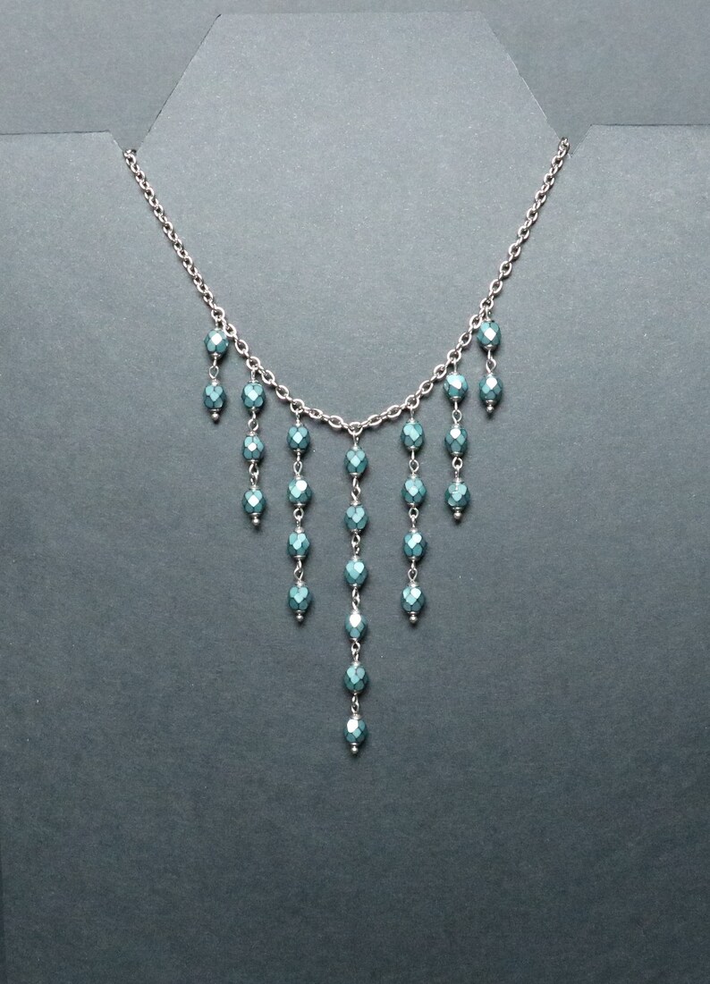 blue heavy metal Comet Bib necklace Bohemian 6mm faceted