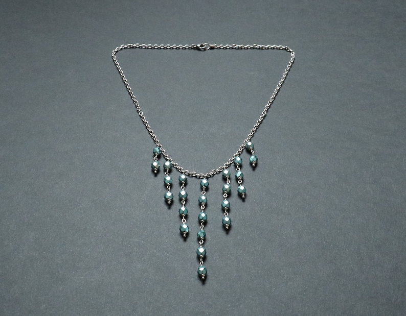 blue heavy metal Comet Bib necklace Bohemian 6mm faceted