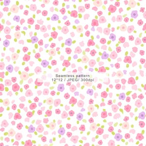 Pastel naadloos bloemenpatroon, aquarel roze paarse bloemen digitaal papier, kleine bloemen kinderkamer babyshower en babyontwerp, commercieel gebruik