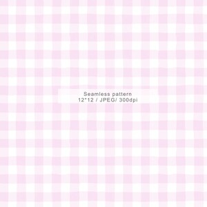 Può includere: Un motivo senza cuciture con un design a quadretti rosa chiaro e bianco. L'immagine include il testo "Seamless pattern 12*12 / JPEG / 300dpi". Il motivo è una griglia ripetitiva di quadrati, che crea un'estetica classica e versatile.