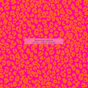 May include: A seamless pattern featuring a vibrant pink background with orange leopard spots. The image includes the text "Seamless pattern 12*12 / JPEG/ 300dpi". This design is suitable for various applications.