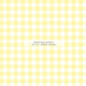 Puede incluir: Un patrón sin costuras con un diseño de cuadros amarillos y blancos. El patrón se compone de cuadrados espaciados uniformemente, creando una apariencia a cuadros clásica. El texto en la imagen dice: "Seamless pattern 12*12 / JPEG/ 300dpi."