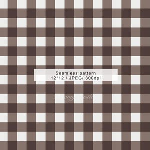 May include: A seamless pattern with a brown and white checked design. The pattern consists of equally sized squares, forming a classic gingham or buffalo check. The image includes the text "Seamless pattern 12*12 / JPEG/ 300dpi".