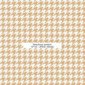 May include: A seamless pattern featuring a classic houndstooth design in tan and cream colors. The repeating pattern creates a textured effect, suitable for various design applications. The image includes the text "Seamless pattern 12*12 / JPEG / 300dpi".