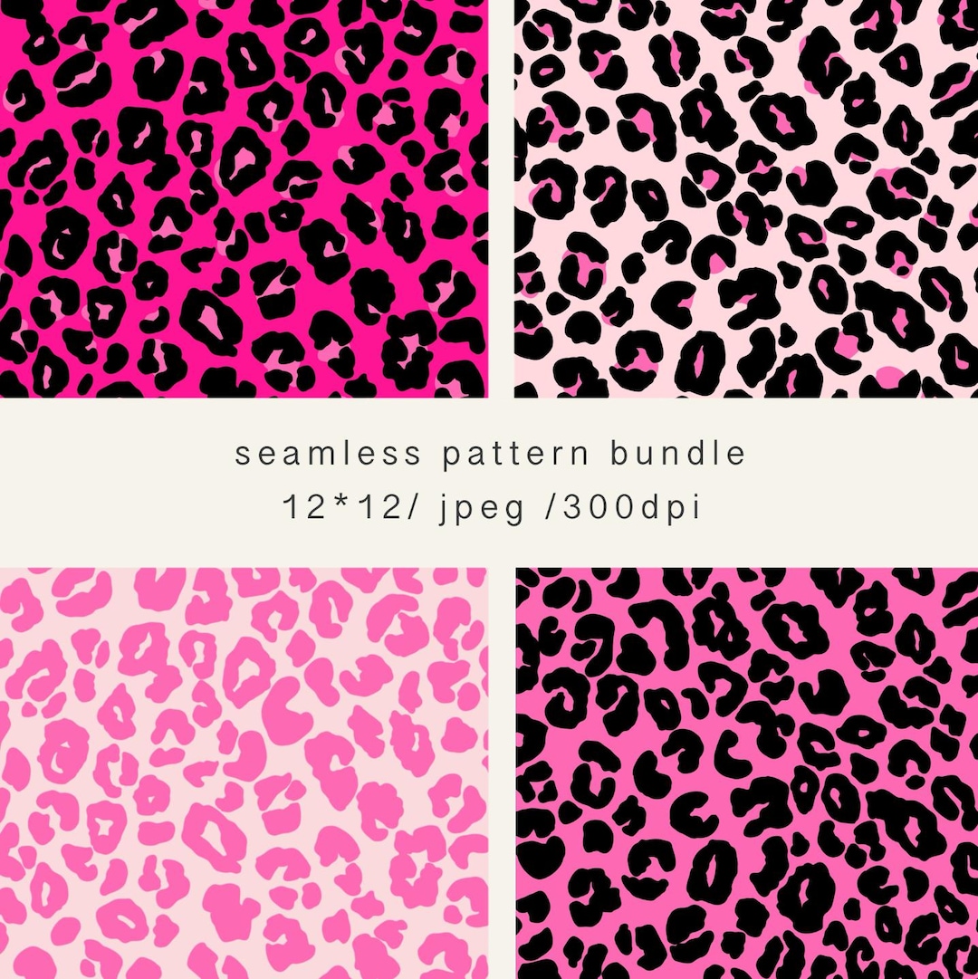 Hot Pink Leopard Print Seamless Pattern Bundle,pink and Black Digital ...