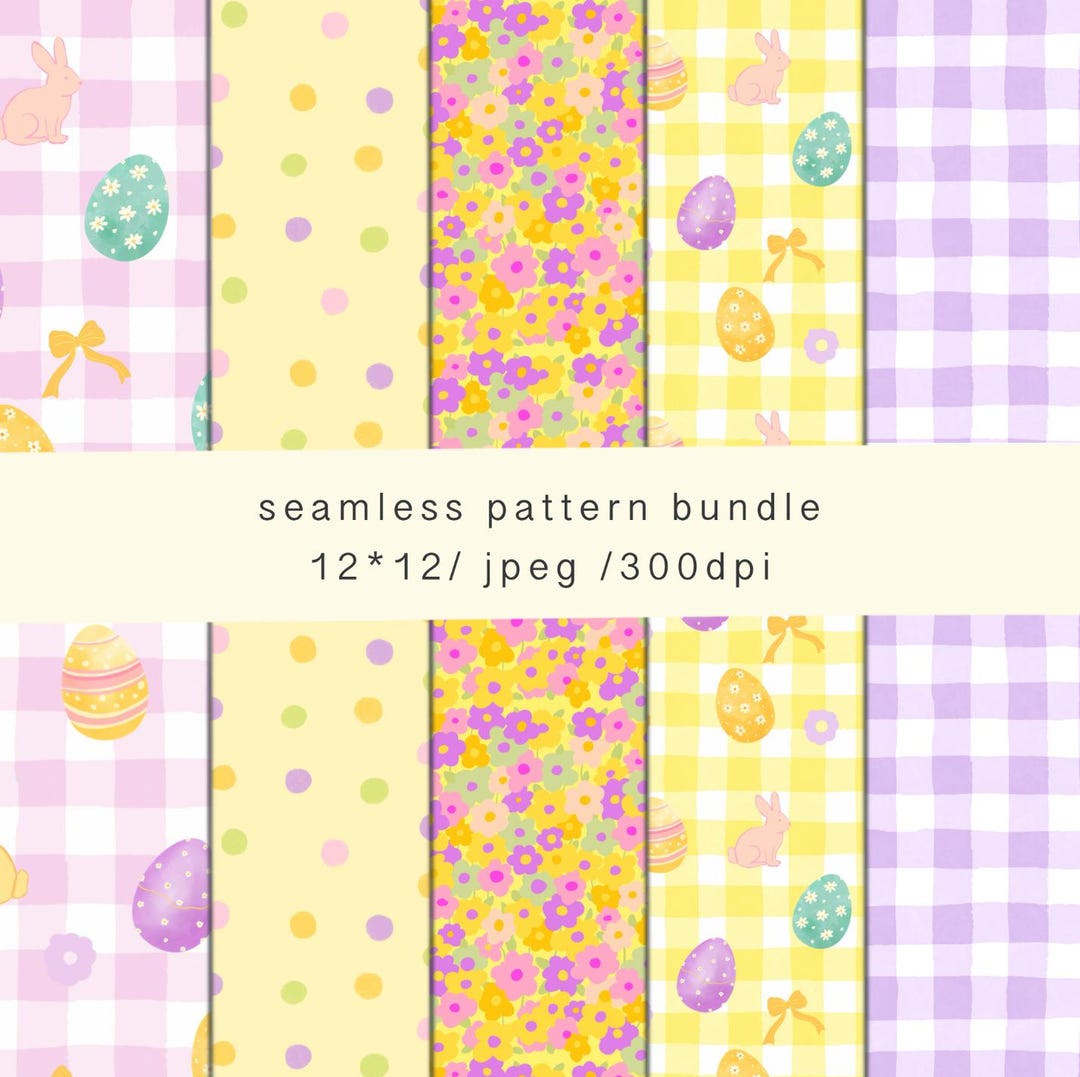 Easter Pastel Seamless Pattern Bundle,floral, Bunny,gingham Spring ...