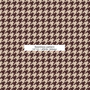 May include: A seamless houndstooth pattern in shades of brown and tan. The repeating design features a classic, geometric motif. The image includes the text "Seamless pattern 12*12 / JPEG/ 300dpi".