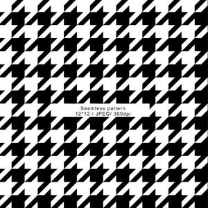 Könnte beinhalten: Nahtloses schwarz-weißes Hahnentrittmuster. Das sich wiederholende Design weist ein klassisches Broken-Check-Muster auf. Das Bild enthält den Text "Seamless pattern 12*12 / JPEG/ 300dpi".