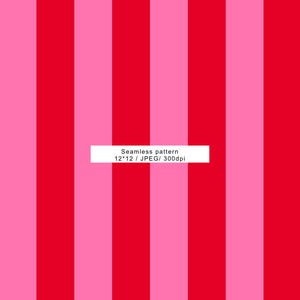 May include: Seamless pattern featuring vertical stripes in alternating shades of red and pink. The image includes the text "Seamless pattern 12*12 / JPEG/ 300dpi". This design is suitable for various applications, such as fabric or wallpaper.