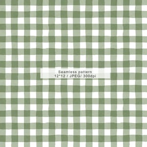 May include: A seamless gingham pattern in green and white. The image features the text "Seamless pattern 12*12 / JPEG/ 300dpi". The design consists of a repeating grid of green squares set against a white backdrop.