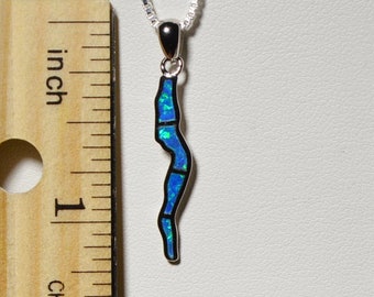 Seneca Lake (SM) Finger Lakes New York Opal Inlay Sterling Silver Pendant (Lab Opal) Pendant / Necklace Watkins Glen Geneva NY Finger Lakes