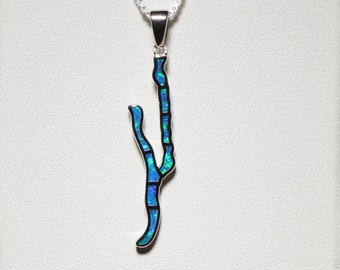 Keuka Lake (Small) Finger Lakes New York Opal Inlay Sterling Silver Pendant (Lab Opal) Pendant / Necklace