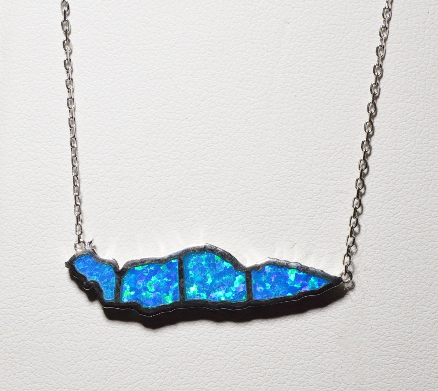 Lake ERIE US / Canada Opal Inlay Sterling Silver Pendant (Lab Opal) Pendant / Necklace Pennsylvania, New York, Canada, Michigan,Ohio