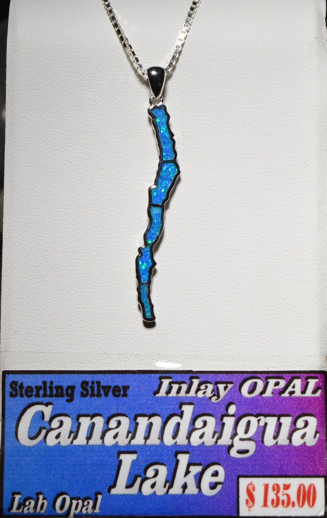 Canandiagua New York Opal Inlay Sterling Silver Pendant (Lab Opal) Pendant / Necklace