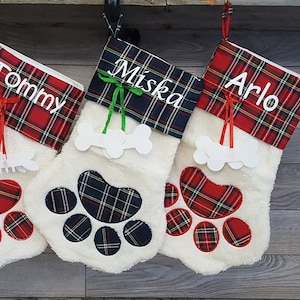 Dog Stocking Personalized for Christmas, Custom Dog Stocking, Christmas Stocking for Dog, Plaid Christmas Stocking for Pets, Dog Owner Gift