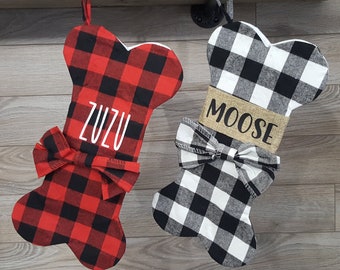 Custom Dog Stocking for Christmas, Buffalo Check Dog Bone Stocking, Custom Dog Stocking, Plaid Dog Christmas Stocking Dog Gift Xmas stocking