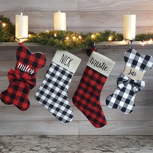 Matching Dog & Pet Owner Christmas Stocking, Matching Family Dog Stockings, Buffalo Check Stockings, Buffalo Plaid Burlap Custom Stockings image 2