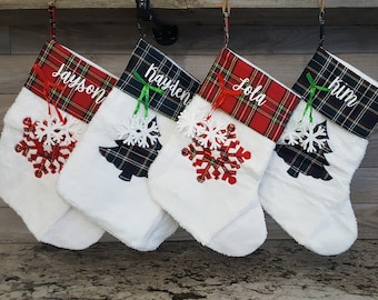 Personalized Stockings for Christmas, Plaid Christmas Stocking, Matching Dog & Pet Owner Christmas Stocking, Custom Matching Stockings Xmas