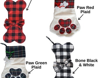 Dog Stockings for Christmas, Wholesale Dog Stockings, Dog Bone Stocking, Dog Paw Stocking, Bulk Dog Stocking, Buffalo Check Christmas Pets