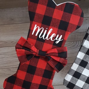 Matching Dog & Pet Owner Christmas Stocking, Matching Family Dog Stockings, Buffalo Check Stockings, Buffalo Plaid Burlap Custom Stockings Bone Red & Black