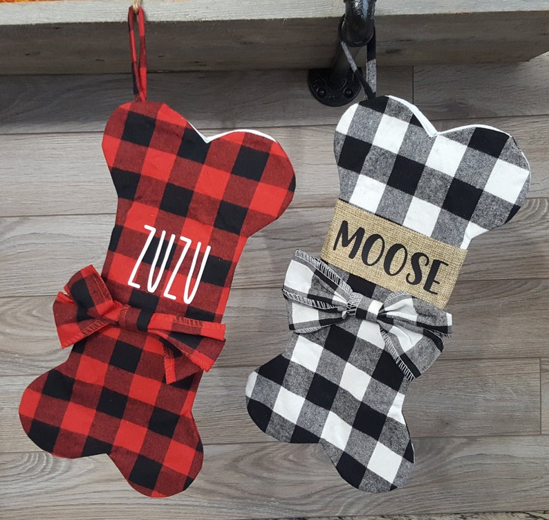 Personalized Dog Stockings for Christmas, Buffalo Check Dog Bone Stocking, Custom Dog Stocking, Plaid Christmas Pet Stocking Dog Gift Xmas image 3