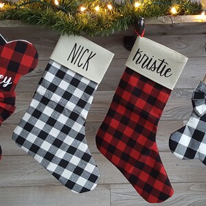 Matching Dog & Pet Owner Christmas Stocking, Matching Family Dog Stockings, Buffalo Check Stockings, Buffalo Plaid Burlap Custom Stockings image 4
