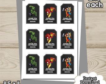 Avenger Thank You Tags, avenger Tags, avenger Thank You, avenger Party, avenger Birthday, avenger Card, super hero card