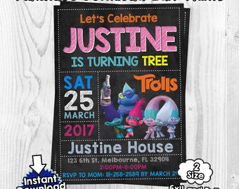 Trolls invitation, trolls Birthday, trolls invites, trolls PDF editable invitation, trolls instant download, invitation trolls