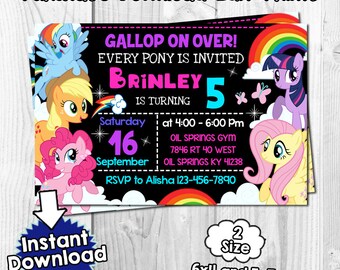 Little pony invitation, little pony Birthday, little pony invite, little pony PDF, invitation little pony , little pony PDF, trolls Editable