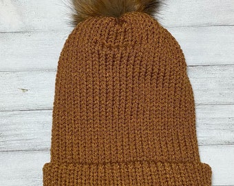 Knitted Beanie, Tobacco Knitted Beanie, Knit Beanie, Knitted Hat, Personalized, Handmade Beanie, Knit Accessories