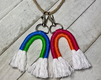 Mini Macrame Rainbow Keychain, Neon Macrame Key Chain, Rainbow Keychain, Boho Rainbow Keychain, Bag Accessories, Bag Charm, Boho Accessory