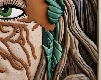 Handmade 3D Wood Druid Sculpture | Mother Nature Dryad Tree Spirit Wall Art