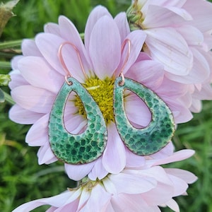 Clover green copper enamel earrings