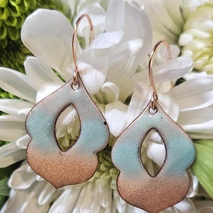 Soft green copper enamel earrings