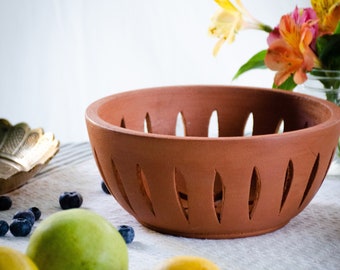 Handmade Berry Bowl, Fruit Bowl, Kitchen Colander, Clay Bowl, Valentines Day Gift, Orchid Pot, Mother's Day Gift