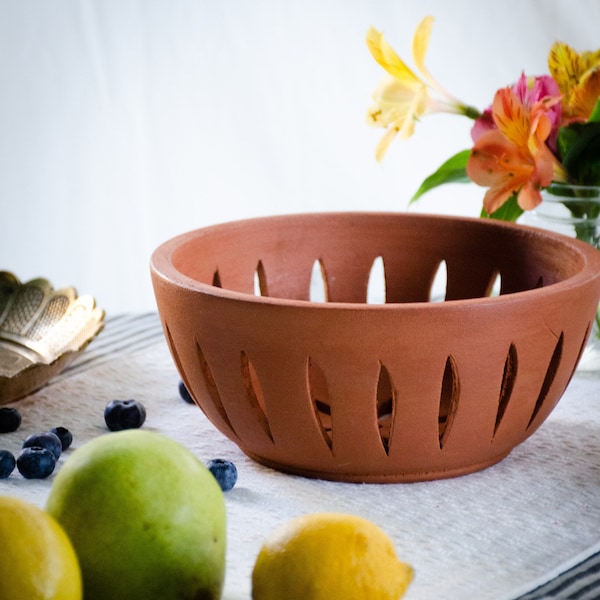 Handmade Berry Bowl, Fruit Bowl, Kitchen Colander, Clay Bowl, Valentines Day Gift, Orchid Pot, Mother's Day Gift